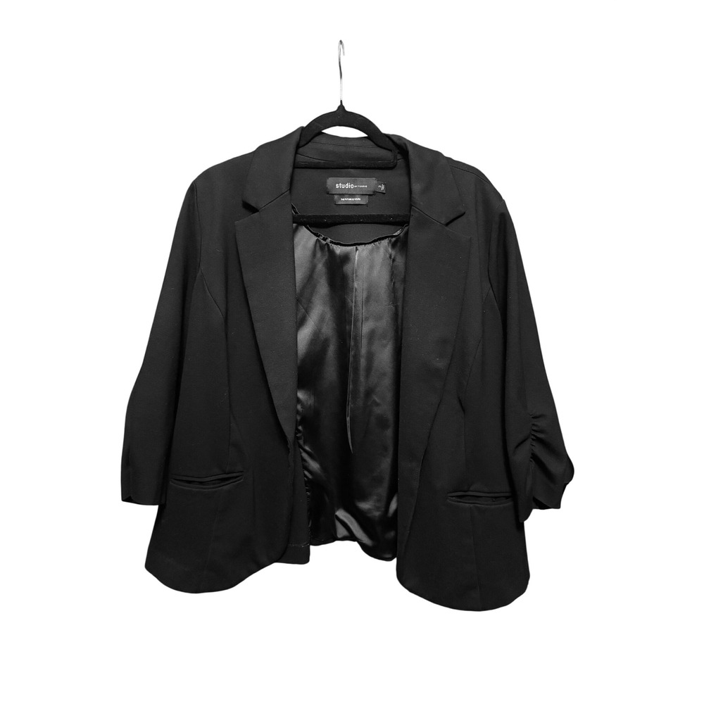 Studio by Torrid Womens Black Ruched 3/4 Sleeve Open Front Blazer Size 22/24 - Picture 4 of 7